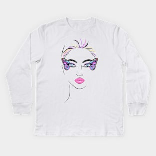 Colored sketch of a woman's face Kids Long Sleeve T-Shirt
